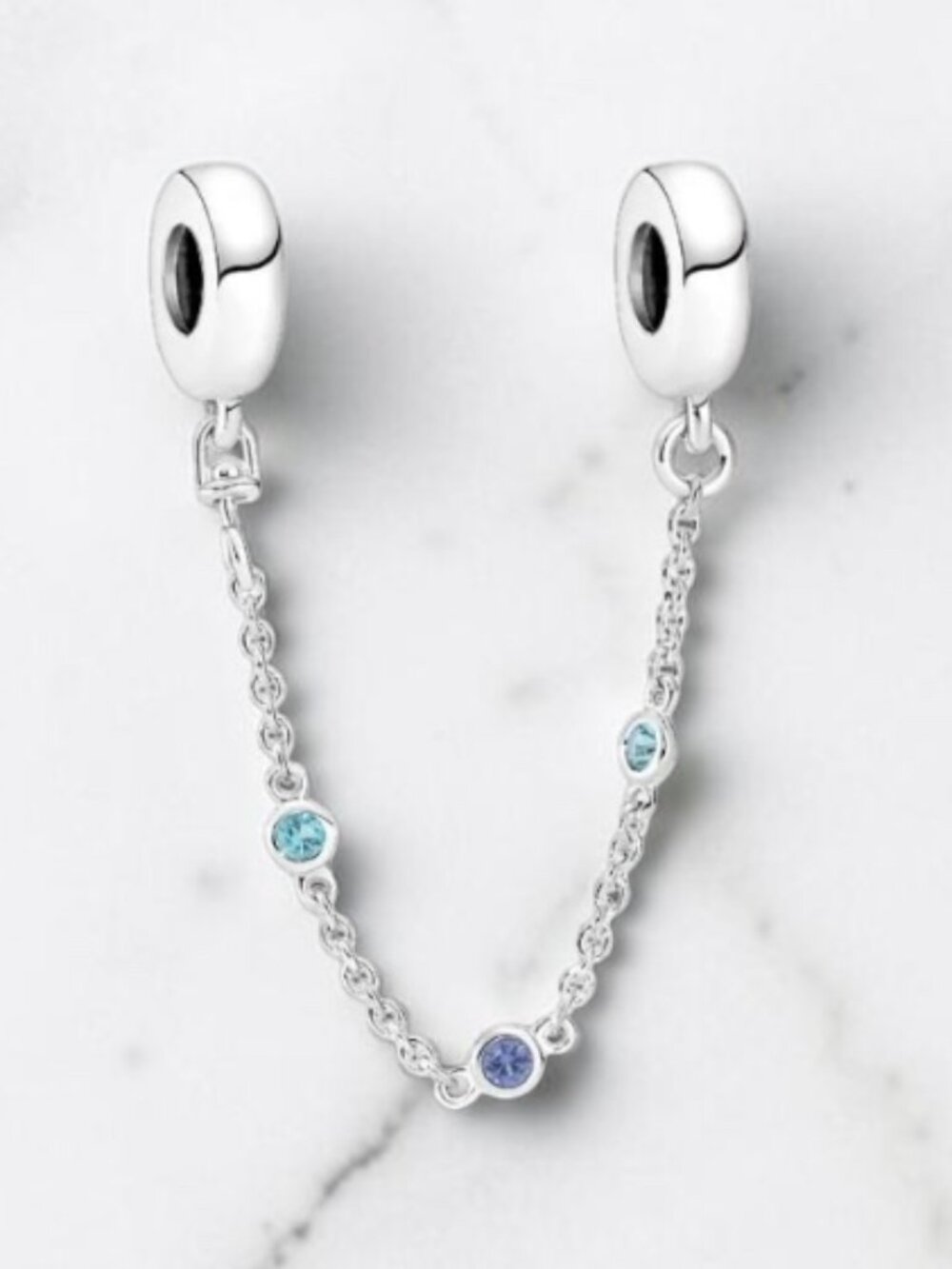 Authentic PANDORA Triple Blue Stone Safety Chain Charm 791688C01 / Pandora Charm